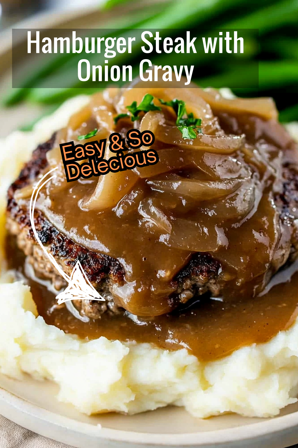 Indulge in a timeless classic! Thick, juicy hamburger steaks are paired with tender onions and smothered in a luscious gravy for the ultimate comfort food experience.