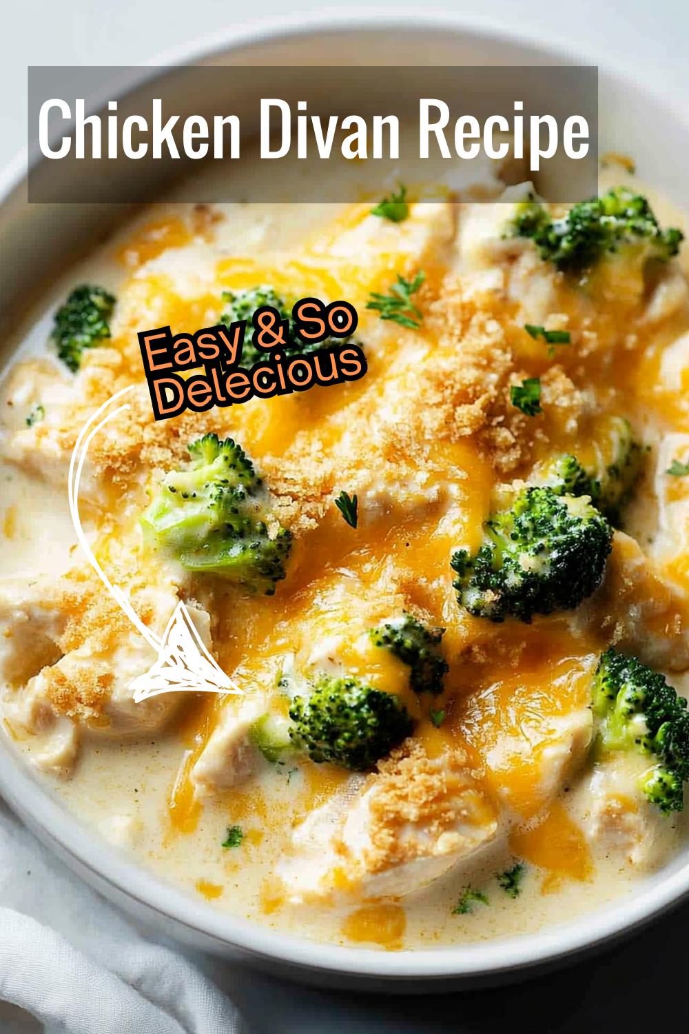 Got leftover chicken? Turn it into a delicious Chicken Divan! Creamy sauce, cheddar cheese, and broccoli come together beautifully under a crispy topping.