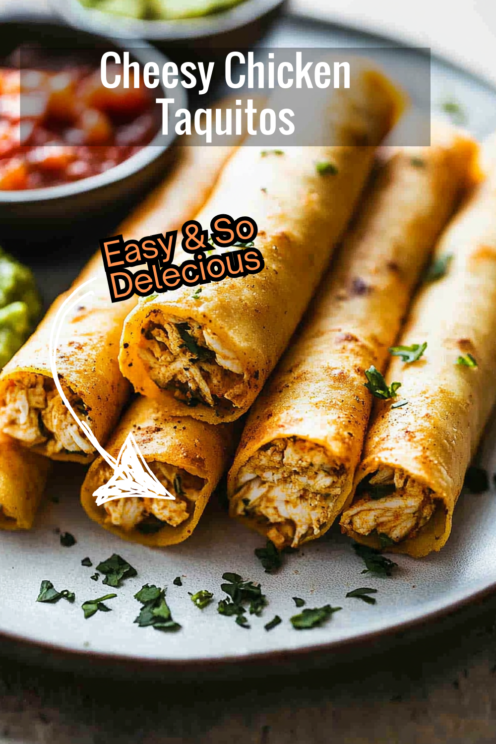 Try these cheesy chicken taquitos with a crispy corn tortilla shell and flavorful chicken filling. Perfect for any occasion