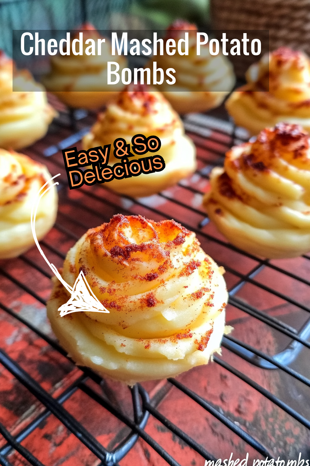 These mashed potato bombs are packed with cheddar cheese and a dash of paprika for a smoky finish. Perfectly fluffy and crisp!