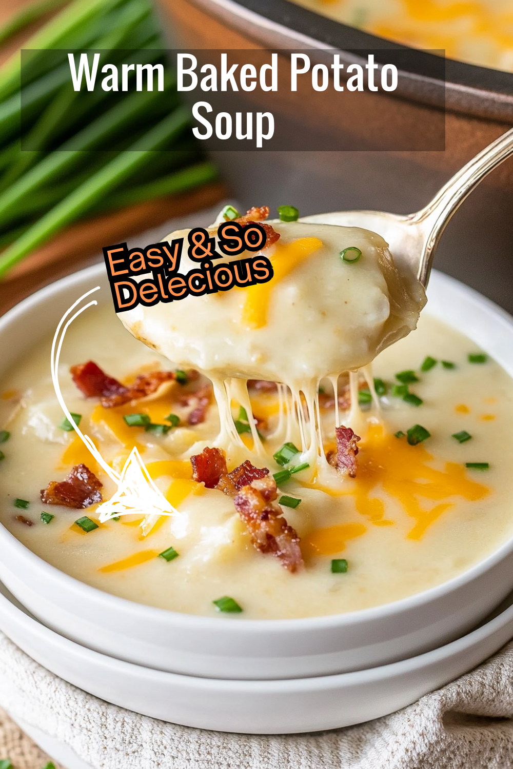 This baked potato soup recipe combines creamy broth, soft potatoes, and crispy toppings for a delicious and satisfying meal.