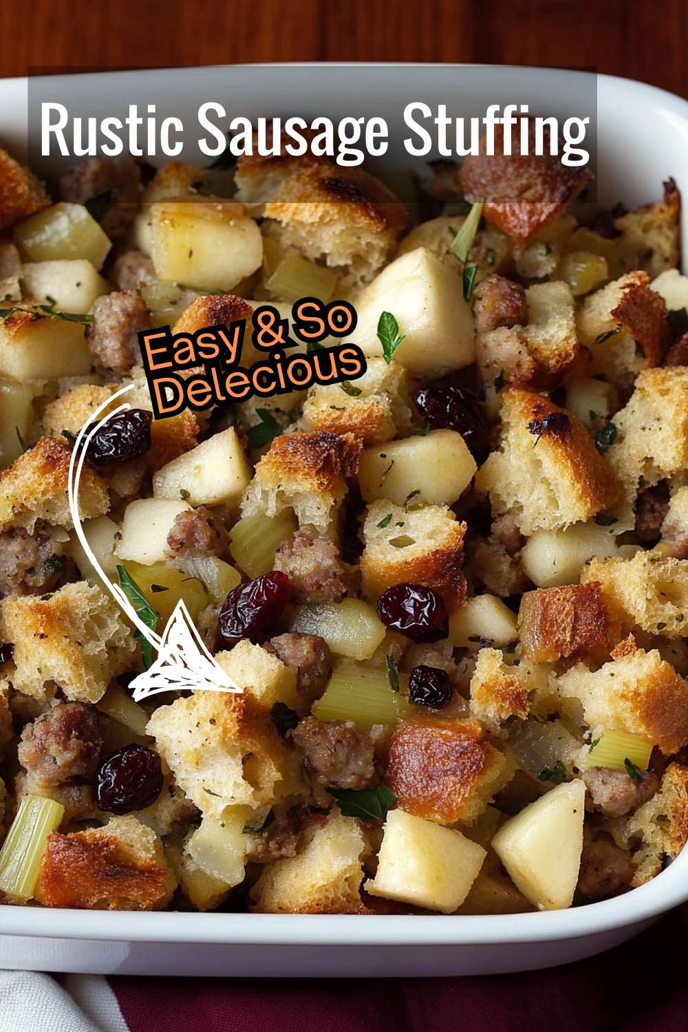 Bring home the rustic flavors of this sausage stuffing, made with hearty bread cubes, tangy apples, and fresh herbs—perfect for any holiday table.