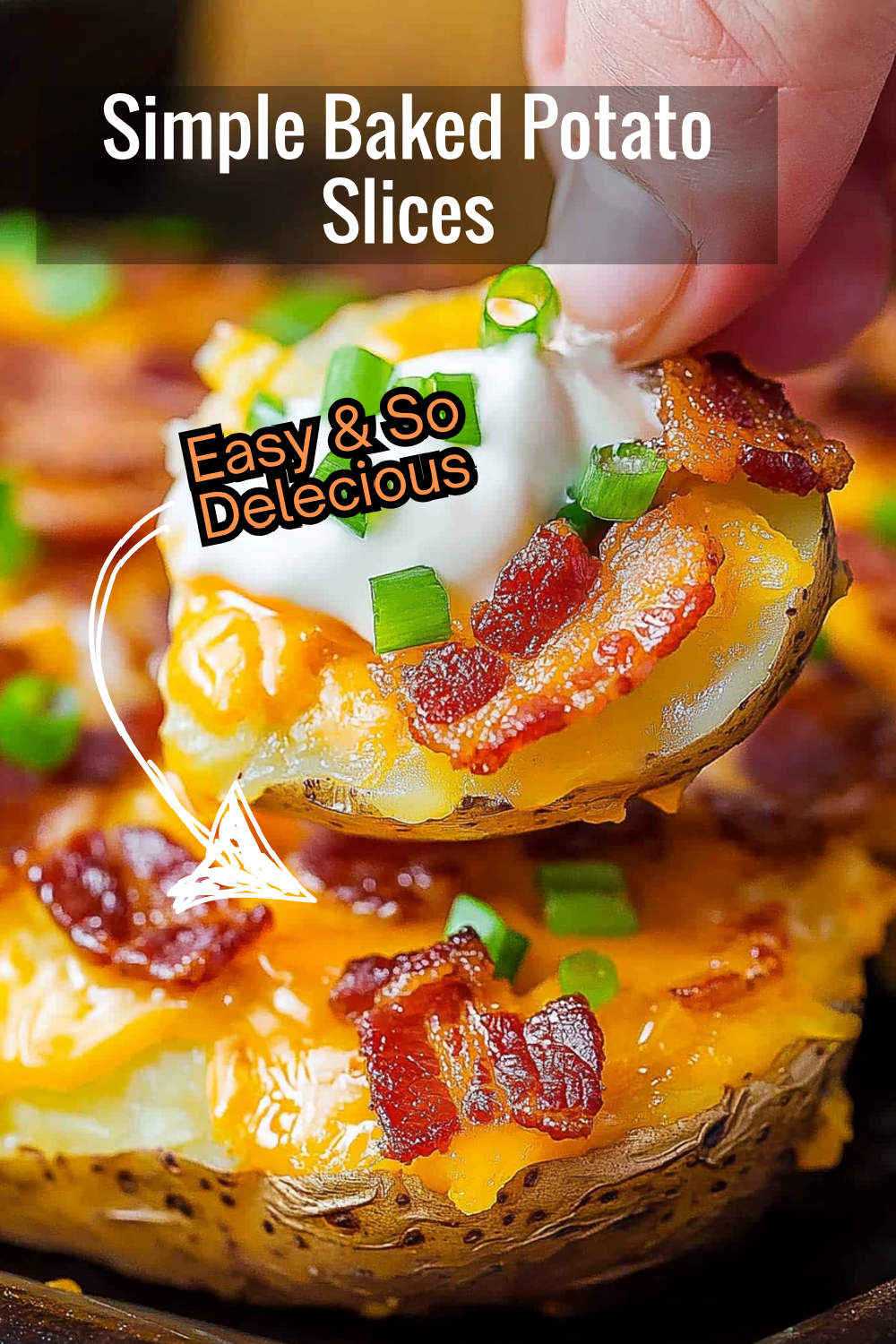 This simple oven-baked potato slices recipe is topped with melty cheddar, bacon, and green onions, making it a comforting and delicious choice.