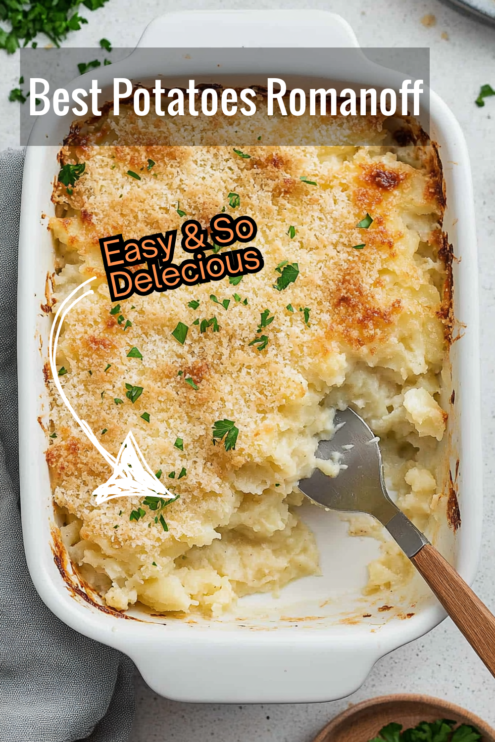 Try this comforting Potatoes Romanoff with cheese recipe. With tender russet potatoes, melted butter, and two kinds of cheese, this creamy potato casserole is baked to perfection!