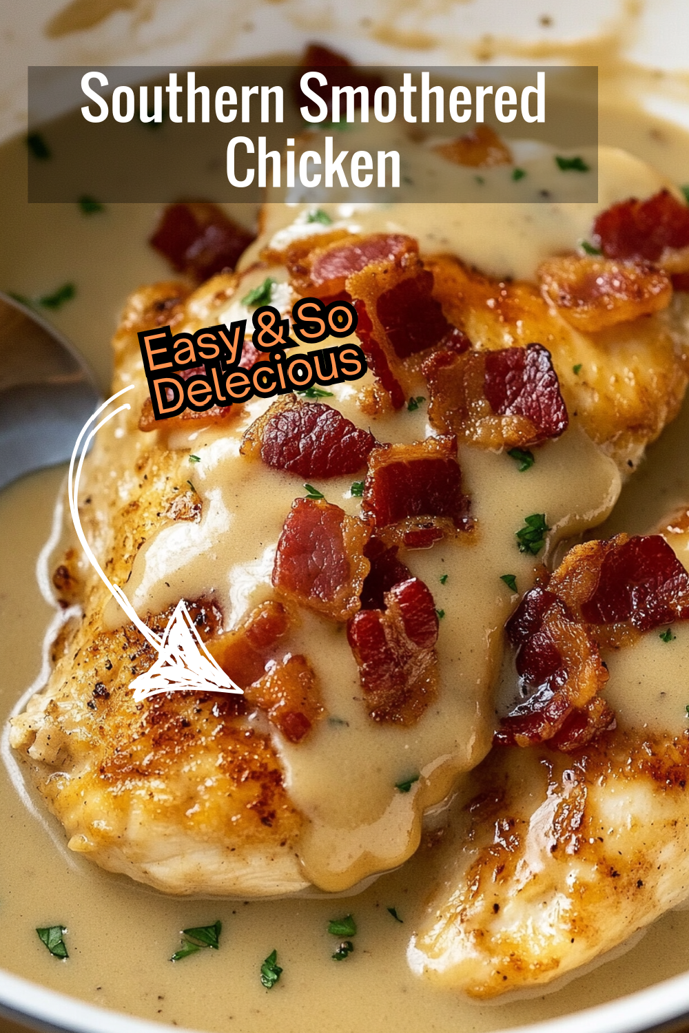 Savor the flavors of this Southern-style smothered chicken recipe, featuring golden chicken breasts, a creamy gravy, and crunchy bacon. It’s a must-try for comfort food lovers!