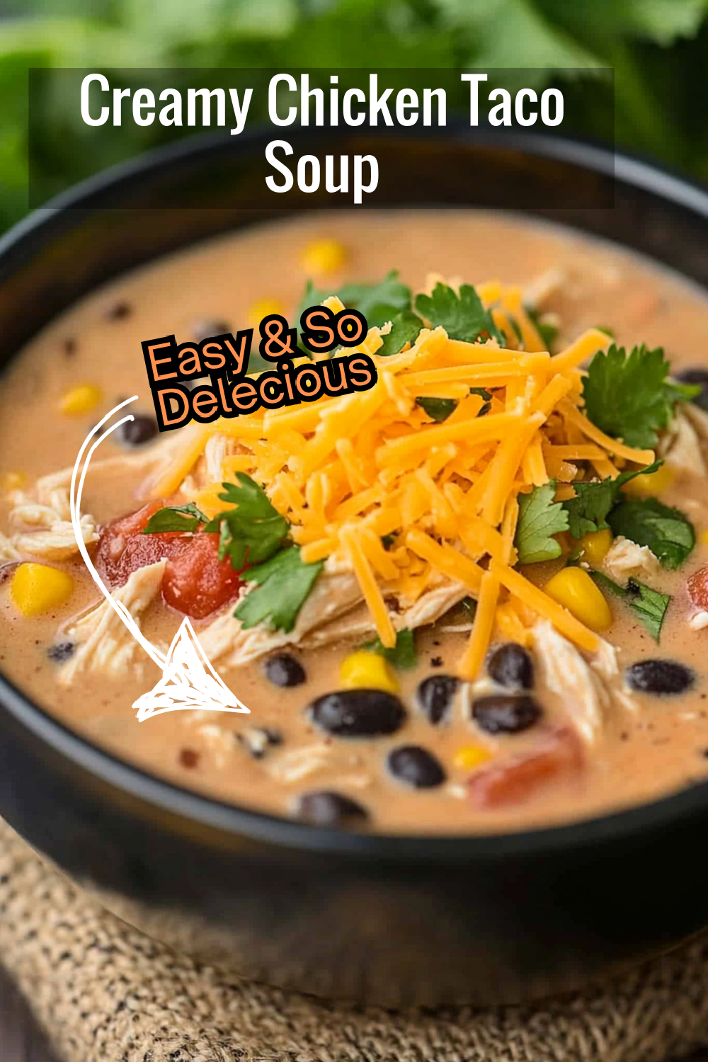 This creamy taco soup features tender shredded chicken, black beans, and a rich broth—perfect for chilly nights.