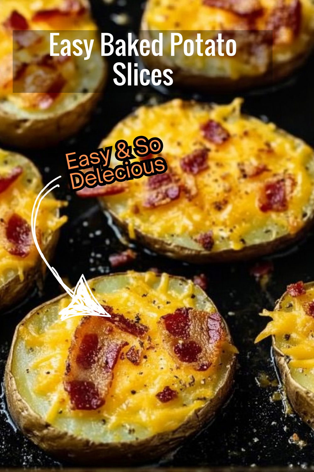 Whip up these easy crispy oven-baked potato slices topped with melted cheese and crispy bacon for a quick snack or side dish.