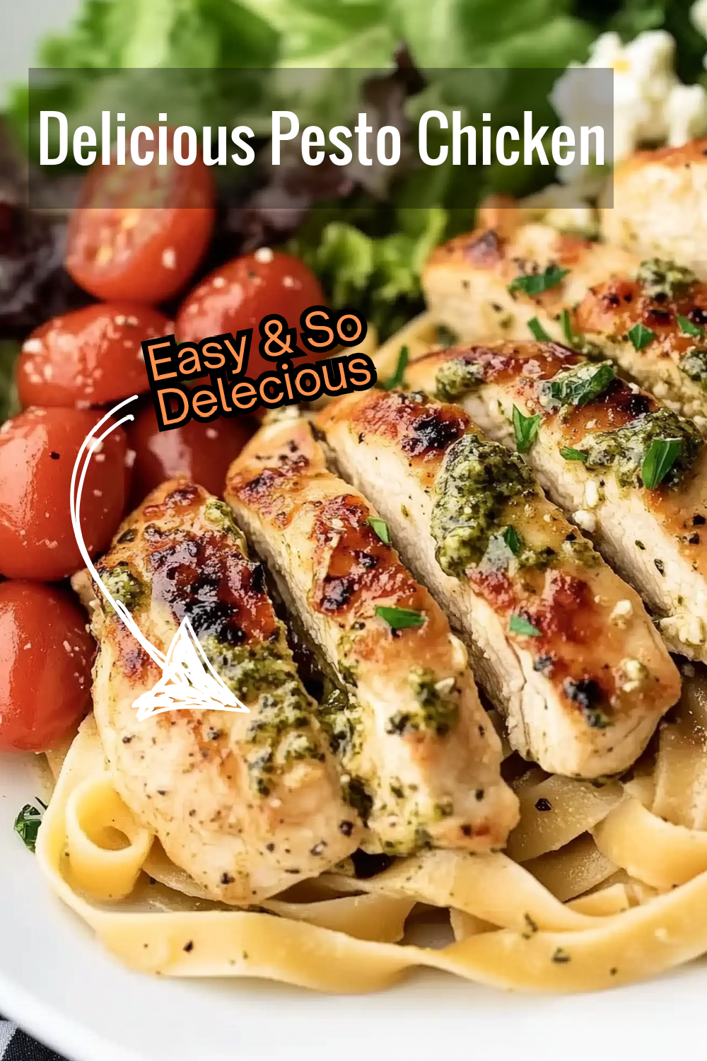 Savor every bite of this Pesto Chicken Recipe, made with creamy sauce, seared chicken, and garnished with fresh herbs and blistered tomatoes.