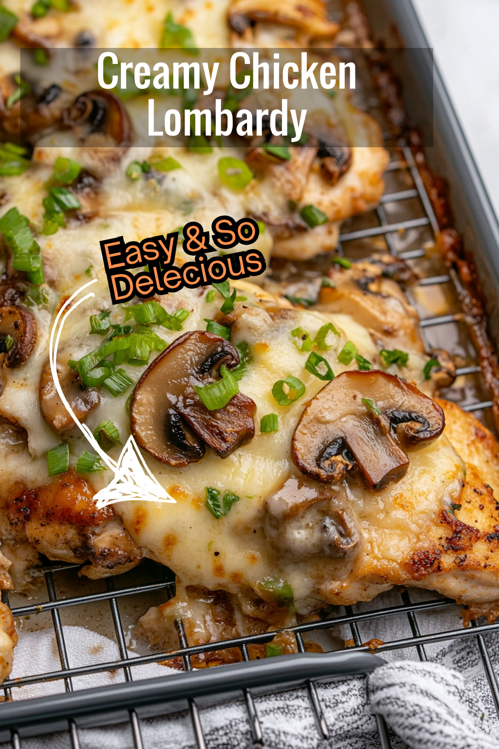 Enjoy this creamy Chicken Lombardy recipe, topped with mozzarella and Parmesan, sautéed mushrooms, and a savory Marsala wine sauce.