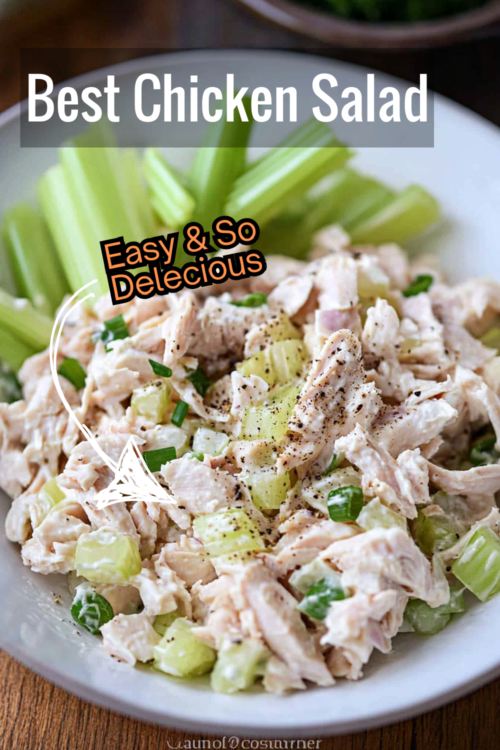 Need a quick lunch idea? This chicken salad recipe with creamy dressing and crunchy celery is just what you need! Serve with lettuce or on a sandwich.