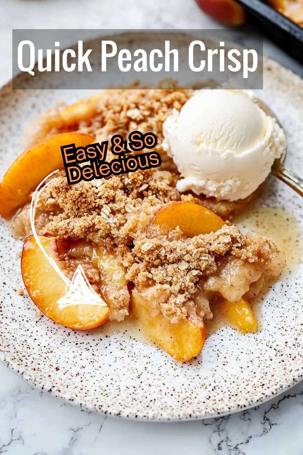 Craving a quick dessert? This peach crisp recipe is ready in no time! Juicy peaches and a crunchy oat topping make it a perfect, last-minute treat for any occasion.