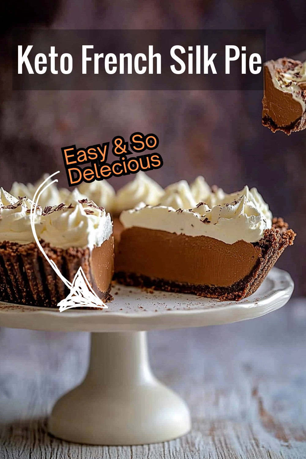 Indulge in a rich and velvety keto French silk pie with a dark chocolate mousse filling and crisp crust. Perfect for a low-carb dessert!