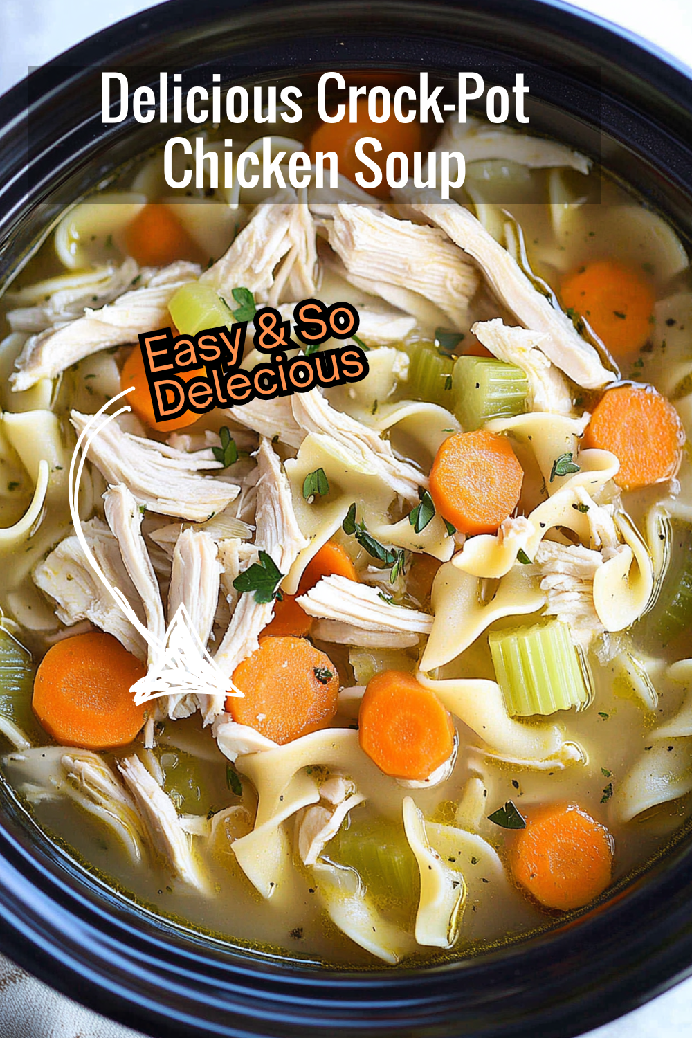 Cozy up with this hearty Crock-Pot chicken noodle soup, a delicious blend of tender chicken and vegetables in a savory broth, perfect for any day.