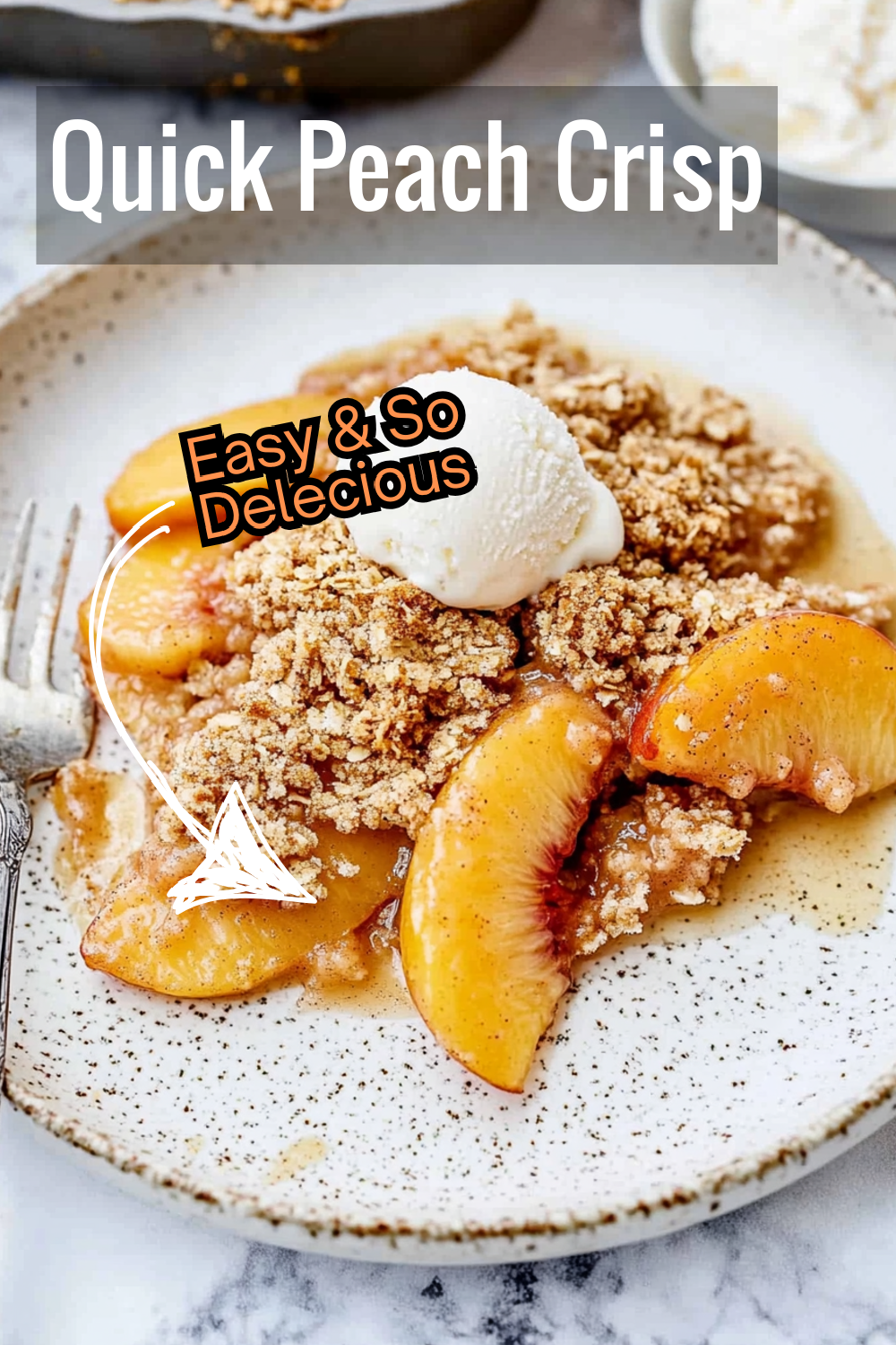 Craving a quick dessert? This peach crisp recipe is ready in no time! Juicy peaches and a crunchy oat topping make it a perfect, last-minute treat for any occasion.