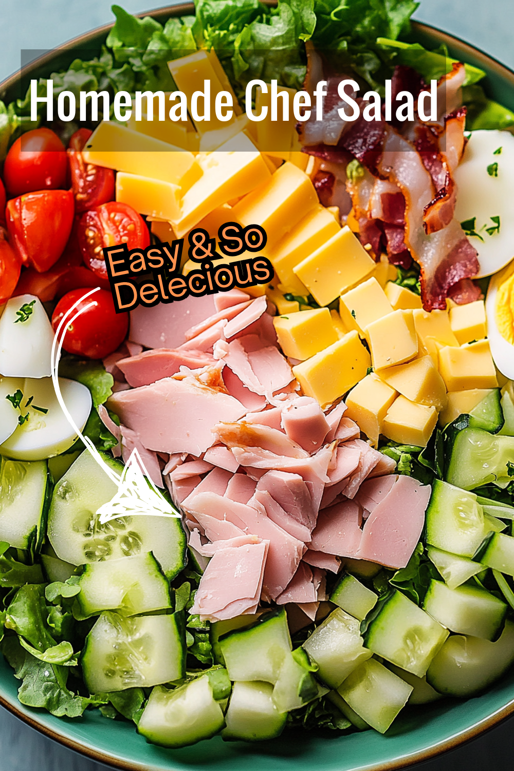 Create your own delicious Chef Salad at home with roasted turkey, hard-boiled eggs, fresh veggies, and Italian dressing. Simple and satisfying!