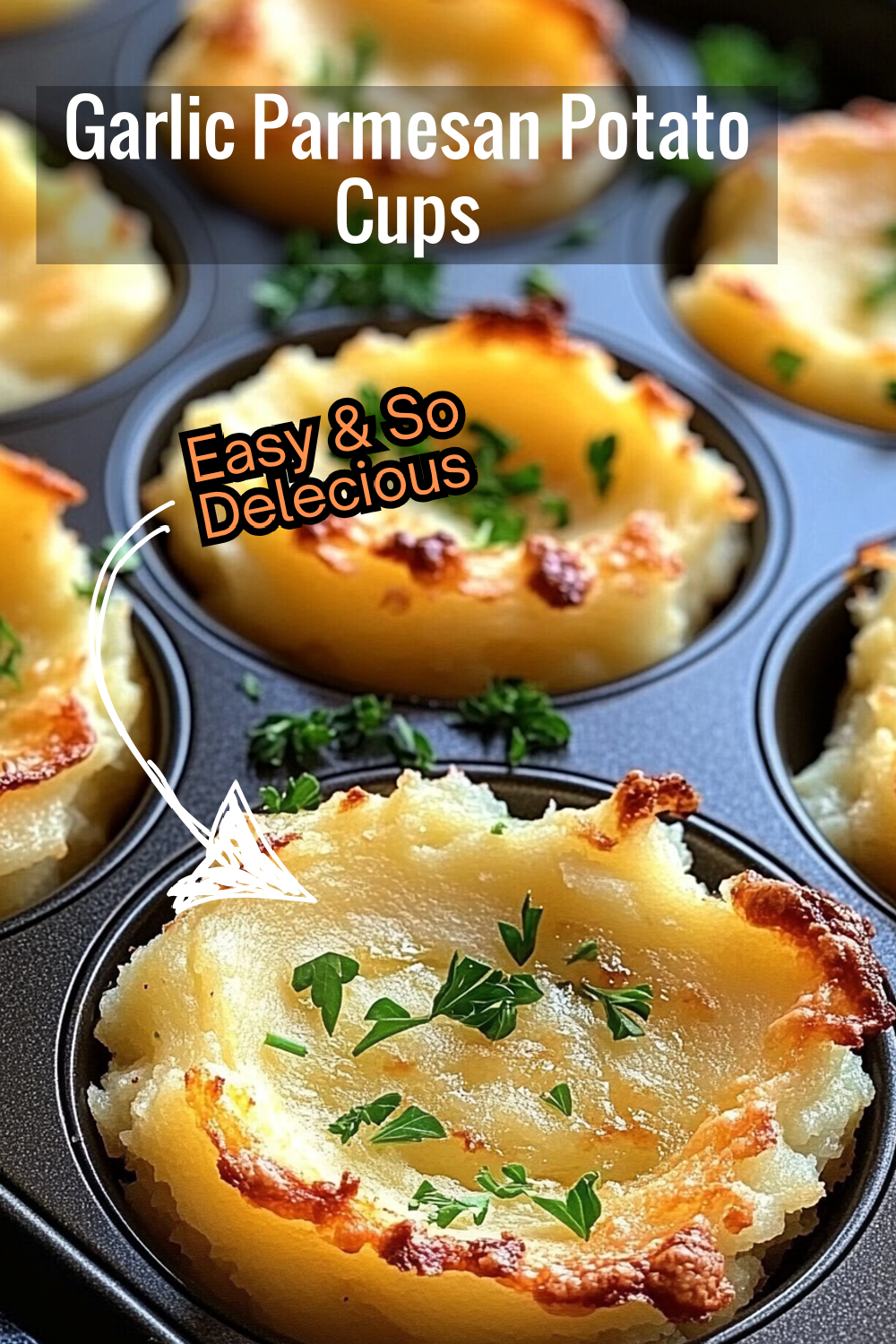 Discover a delicious twist on mashed potatoes with these garlic parmesan cups, baked until crispy on top and soft in the middle. These individual servings make a perfect side dish or appetizer!