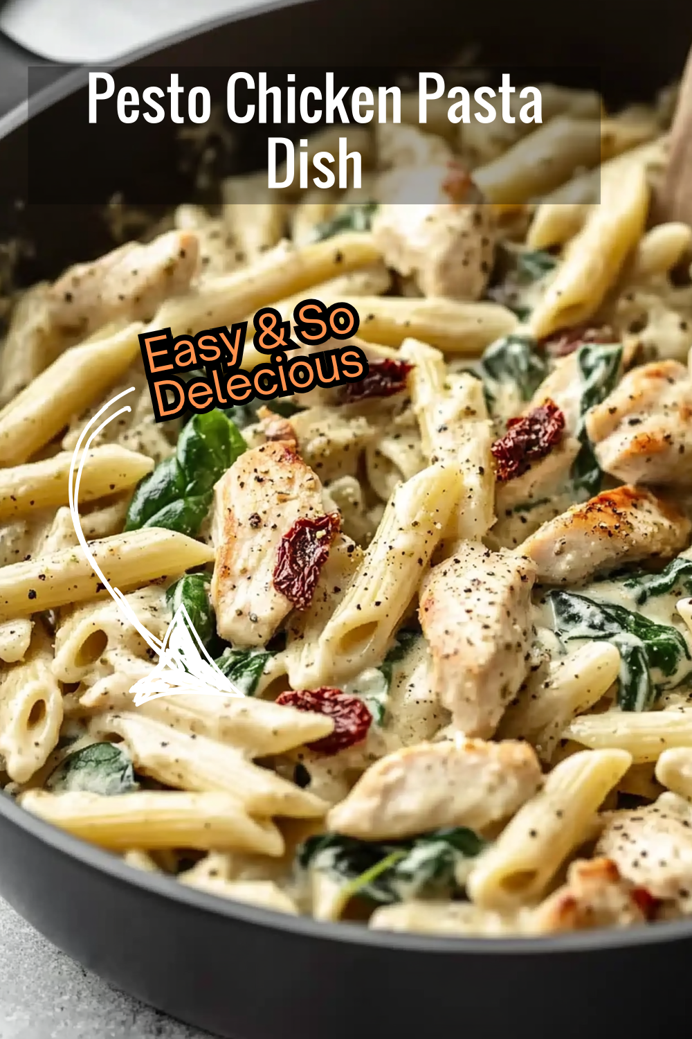 Tangy sun-dried tomatoes meet tender chicken in a creamy pesto sauce for the ultimate pasta night treat.