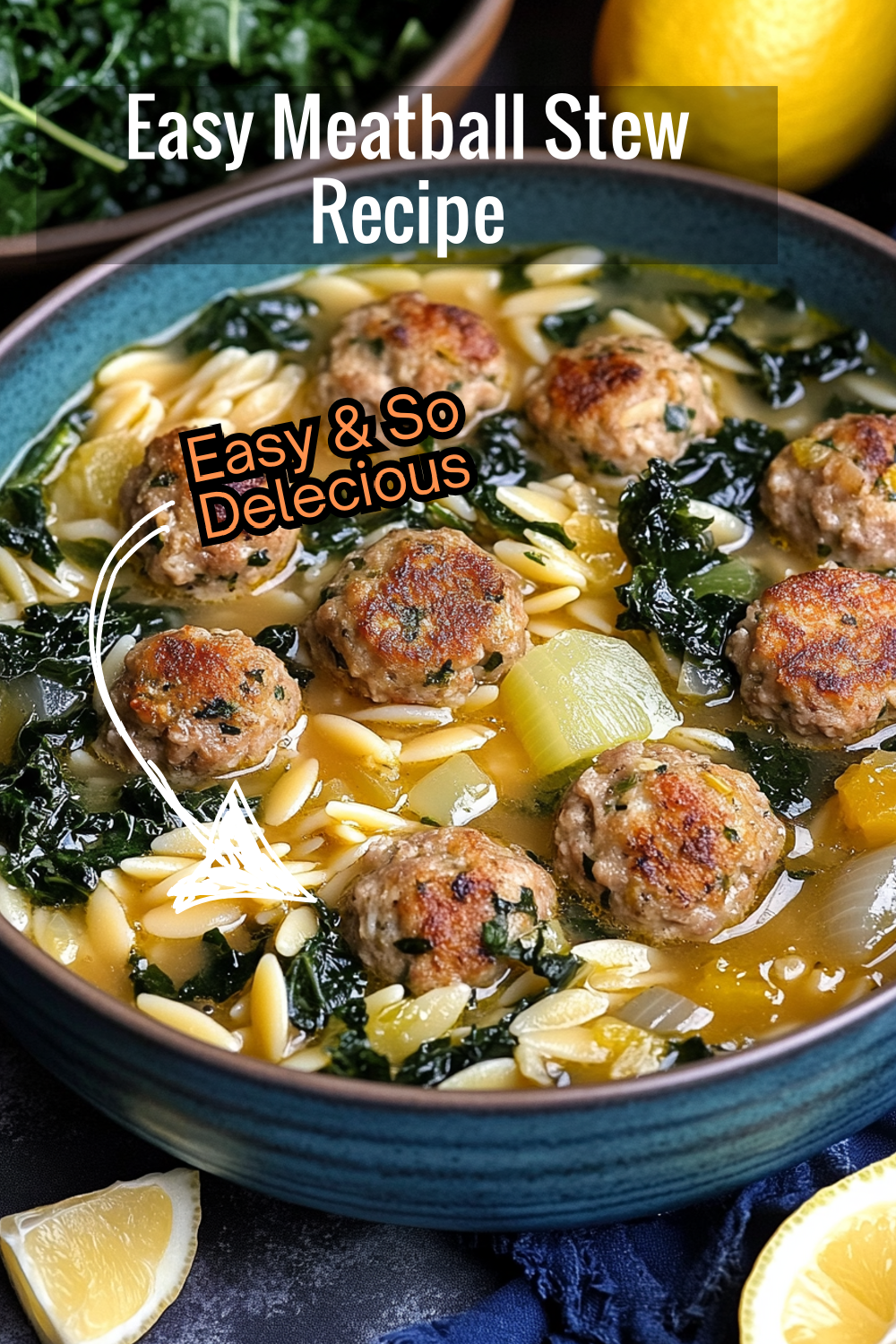 Loaded with baked meatballs, orzo, and veggies like kale and parsnips, this Meatball Stew is a wholesome dish perfect for busy weeknights!