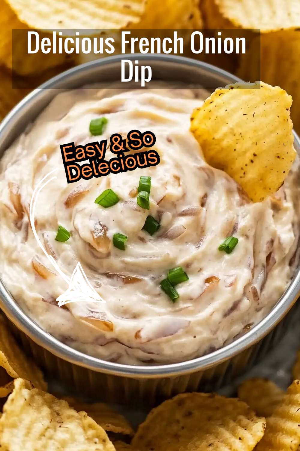 Treat your taste buds to this delicious French onion dip! Creamy, savory, and topped with green onions, it pairs perfectly with crunchy chips. Great for game day or any party!