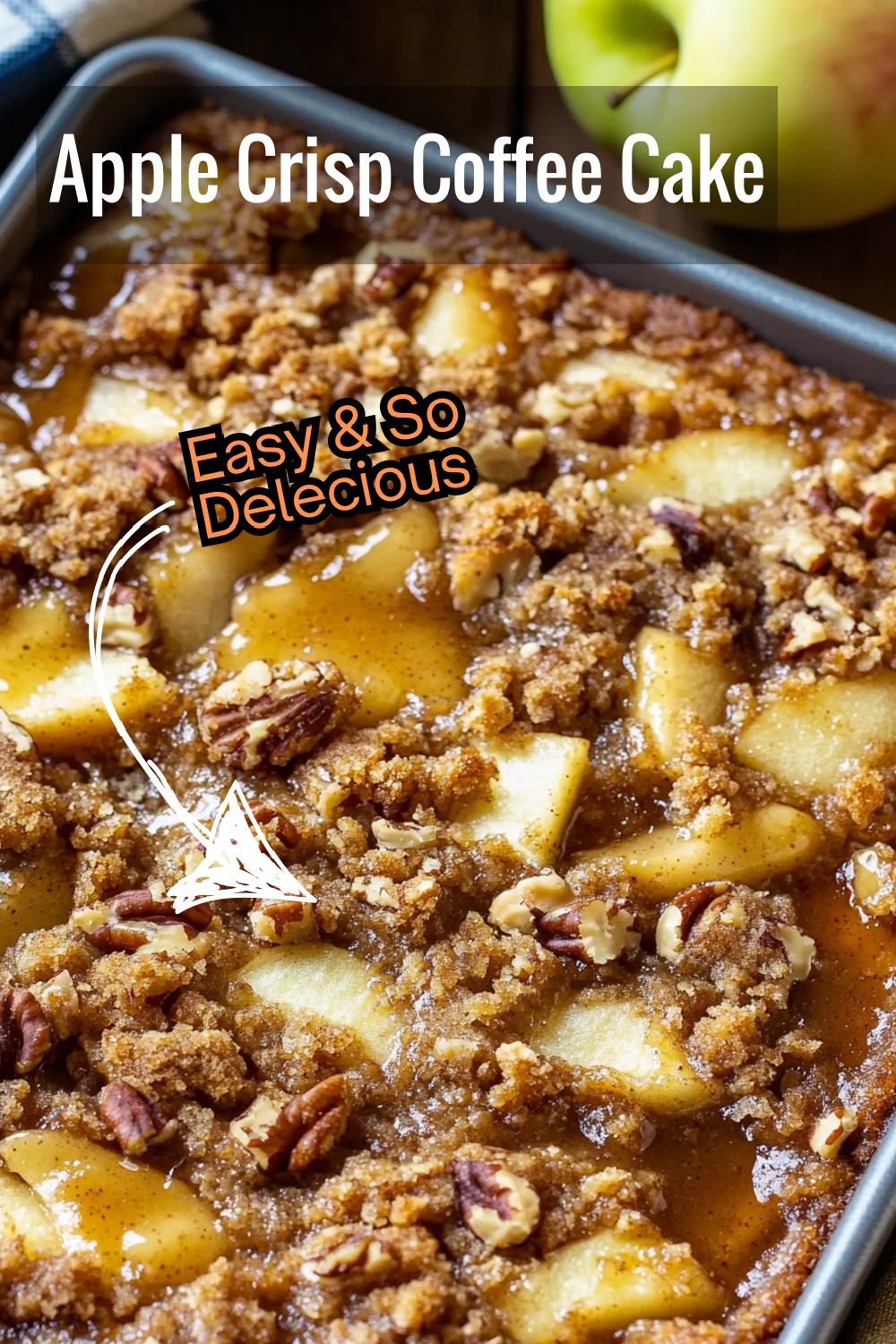 Start your day right with this light and fluffy apple crisp coffee cake, perfect with a steaming cup of coffee.