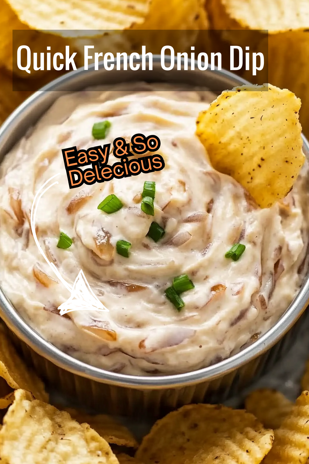 Whip up this quick French onion dip in no time! With a creamy base and rich caramelized onions, it's perfect for dipping potato chips or serving at parties.