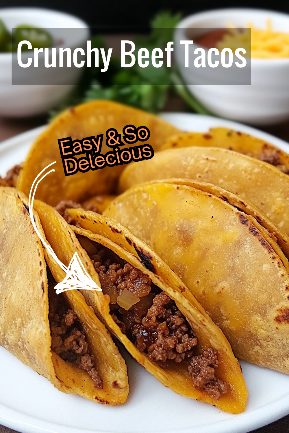 The ultimate crispy taco experience! Fried tortillas encase juicy beef, perfect with salsa on the side.