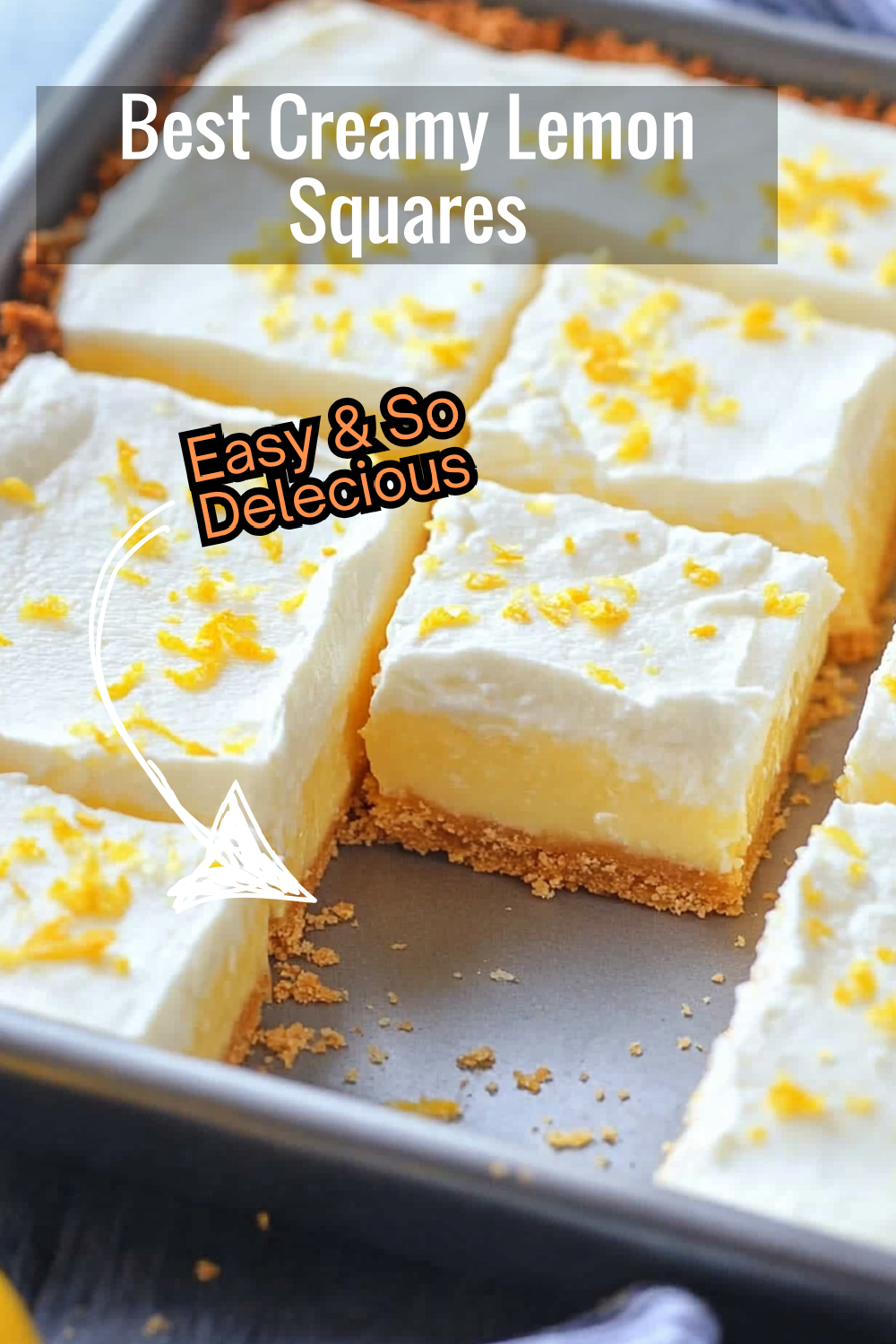 These creamy lemon squares are the best treat for a summer day! Citrusy, sweet, and creamy with a graham cracker crust—perfect for any occasion.