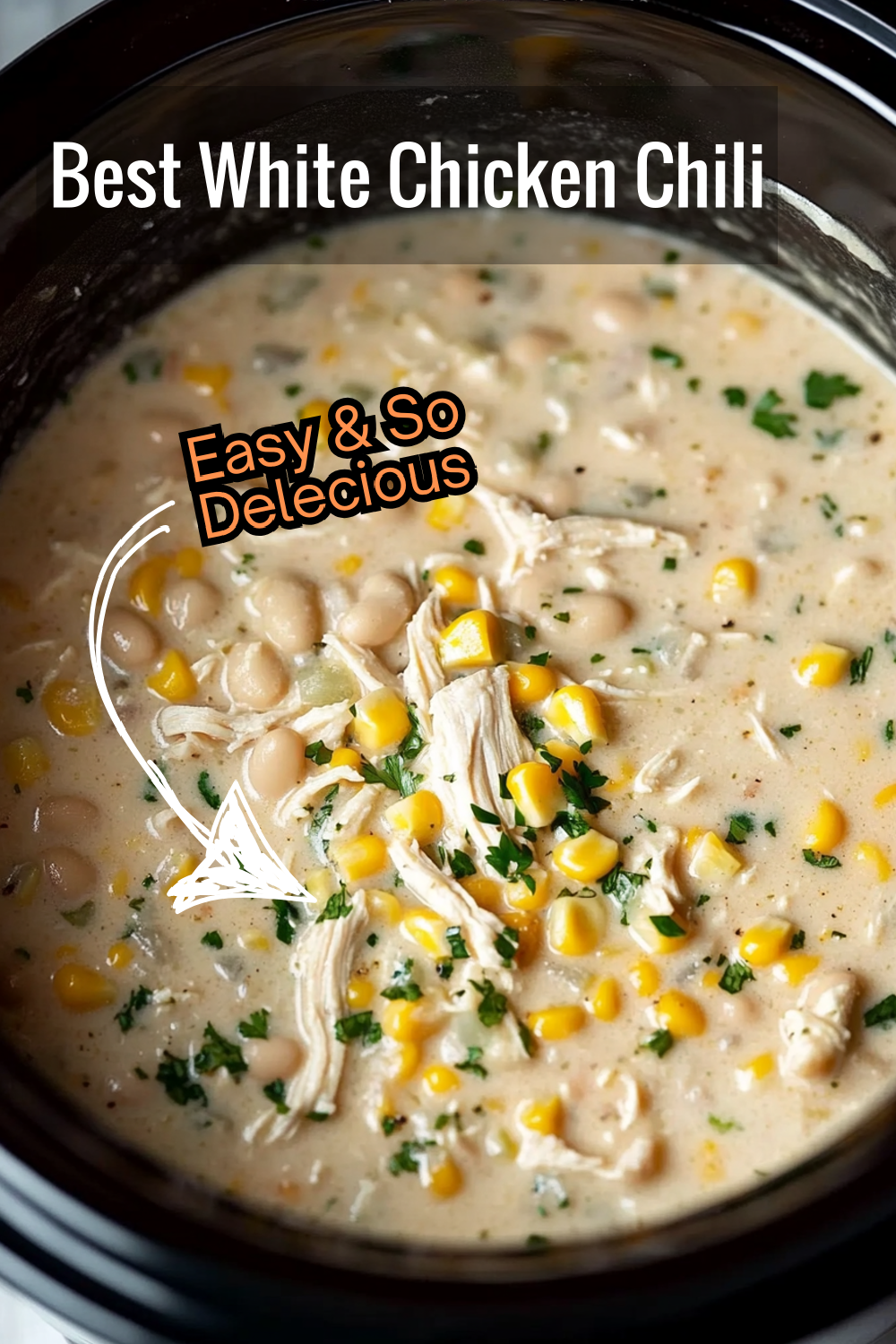 Get a bowl of creamy, hearty white chicken chili that tastes like it simmered all day. Your slow cooker makes it easy!