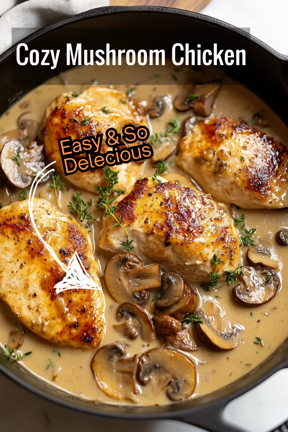 Bring warmth to your table with this comforting mushroom chicken recipe, featuring tender chicken and creamy, herby sauce.