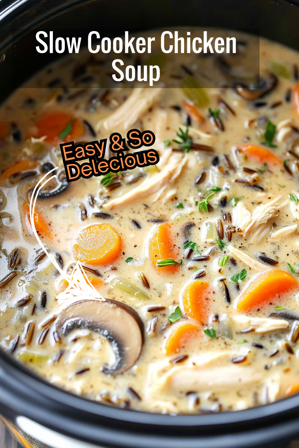 Let the slow cooker do the work! This mushroom chicken and wild rice soup slowly develops rich flavors, with shredded chicken, tender mushrooms, and chewy wild rice in a creamy, herb-filled broth. Serve with a sprinkle of parsley for the perfect finishing touch.