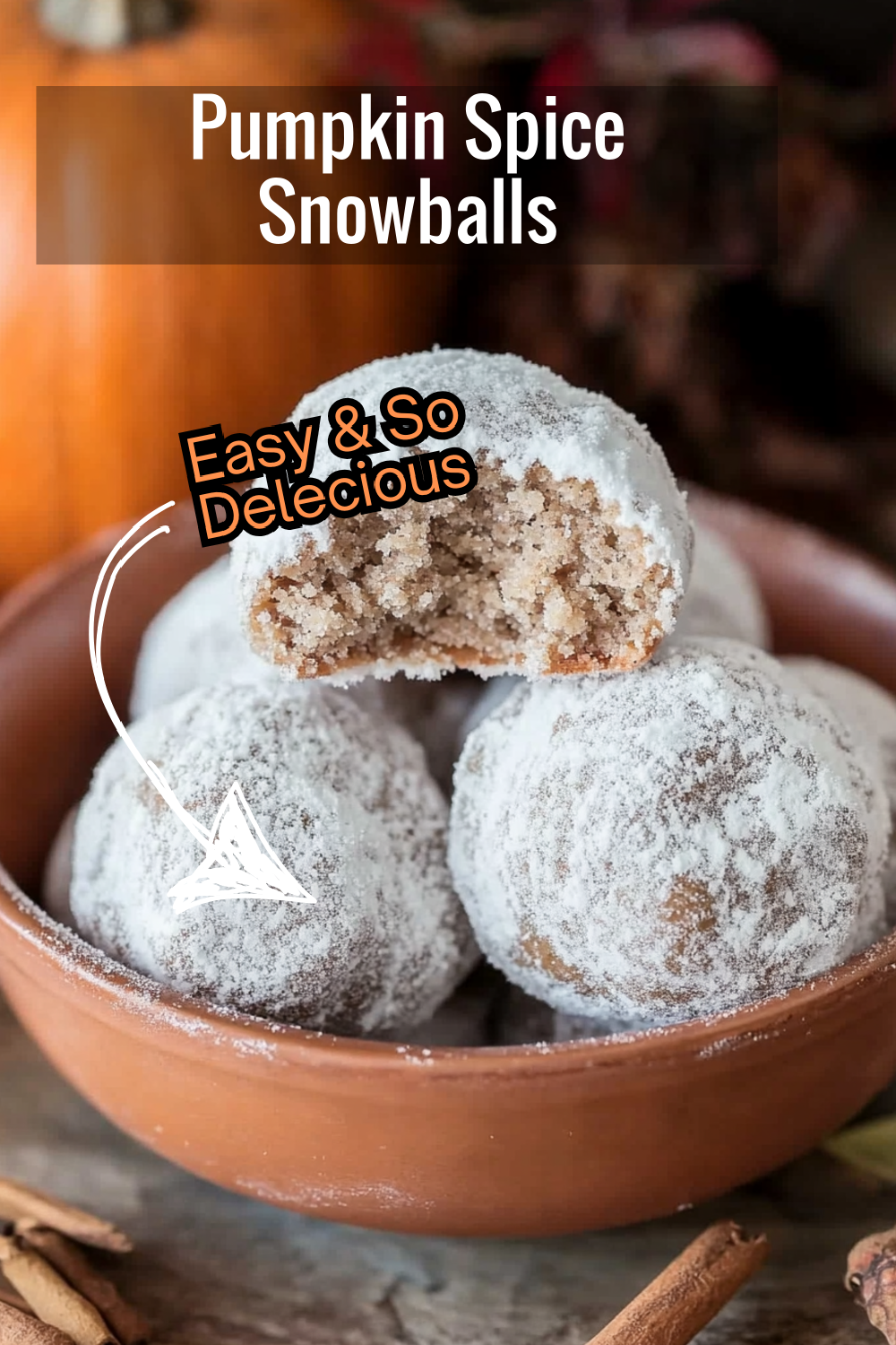 These soft and spiced snowball cookies, packed with crunchy pecans, are coated in powdered sugar to perfection. A delightful autumn-inspired dessert!