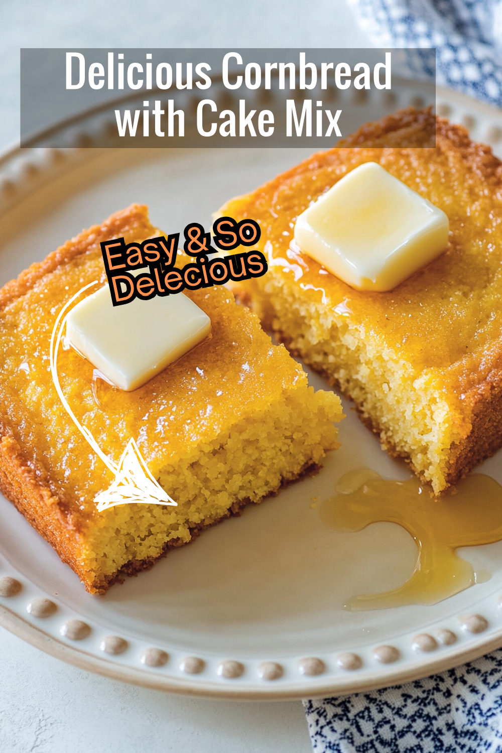 Give your cornbread a delicious twist with this cake mix version! Soft and slightly sweet, this cornbread is moist, golden, and perfect with a drizzle of honey or melting butter on top.