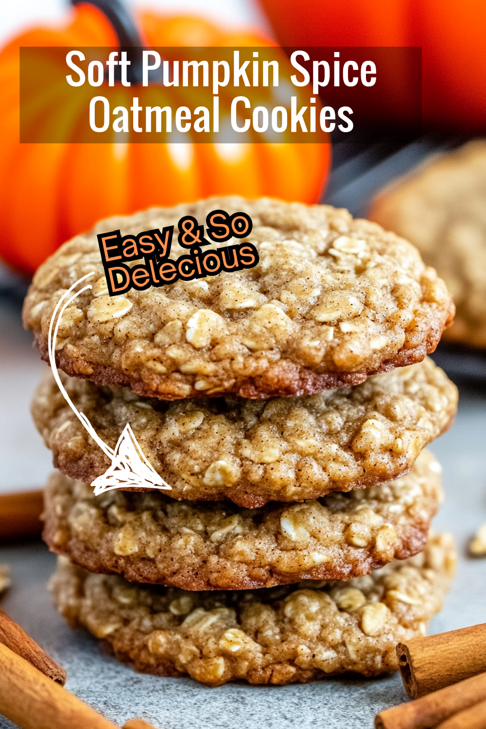 Soft and chewy, these pumpkin spice oatmeal cookies are loaded with cinnamon and oats, making them a cozy and comforting fall dessert.