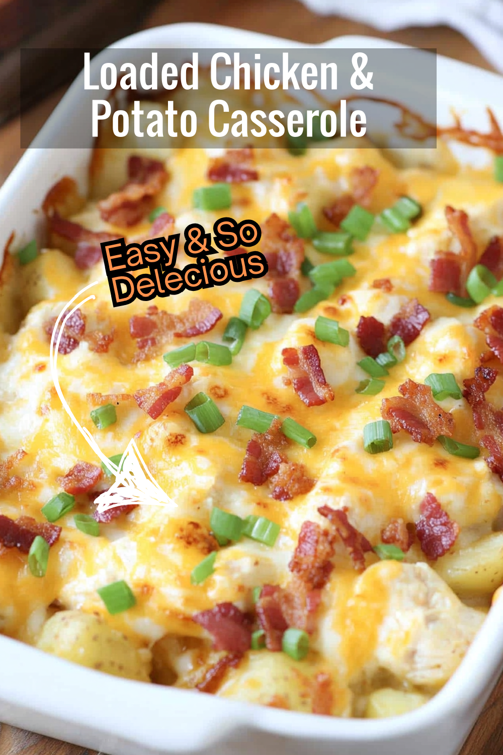 This loaded chicken casserole is packed with ranch flavor, crispy bacon, and creamy cheese. A hearty meal that's easy to prepare and hard to resist!