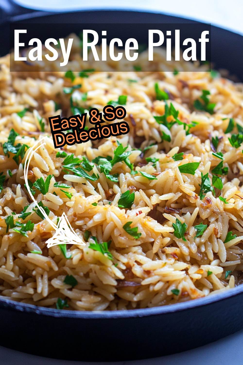 Make your weeknights easier with this simple rice pilaf recipe! It combines fluffy white rice with sautéed orzo and garlic, topped with fresh parsley for a flavorful and easy-to-make side dish. Perfect for pairing with chicken, fish, or vegetables.