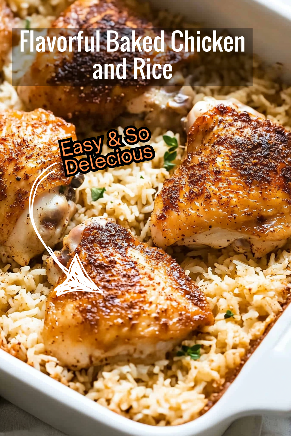 Savor the flavors of this oven-baked chicken and rice recipe – tender chicken thighs seasoned to perfection over a bed of moist, fluffy rice. A dish everyone will love!