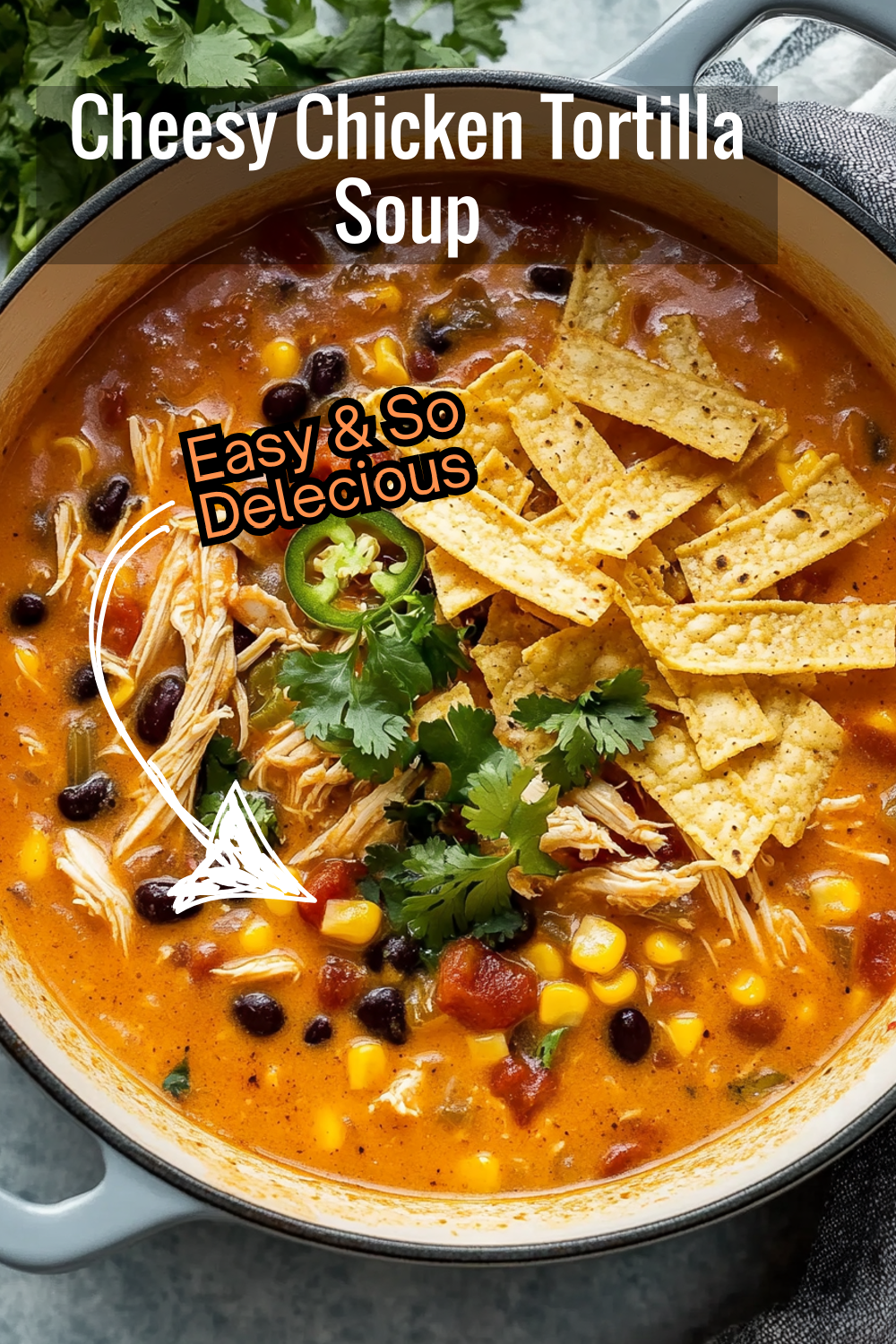 A perfect blend of cheddar and cream cheese makes this Chicken Tortilla Soup extra indulgent. Add crispy tortilla strips for that perfect crunch!