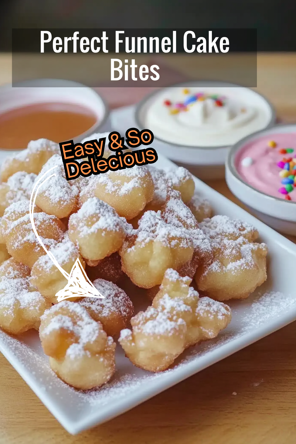 Master the art of frying with these perfectly golden-brown funnel cake bites. Soft inside, crispy outside, and ready to enjoy with powdered sugar and dips!