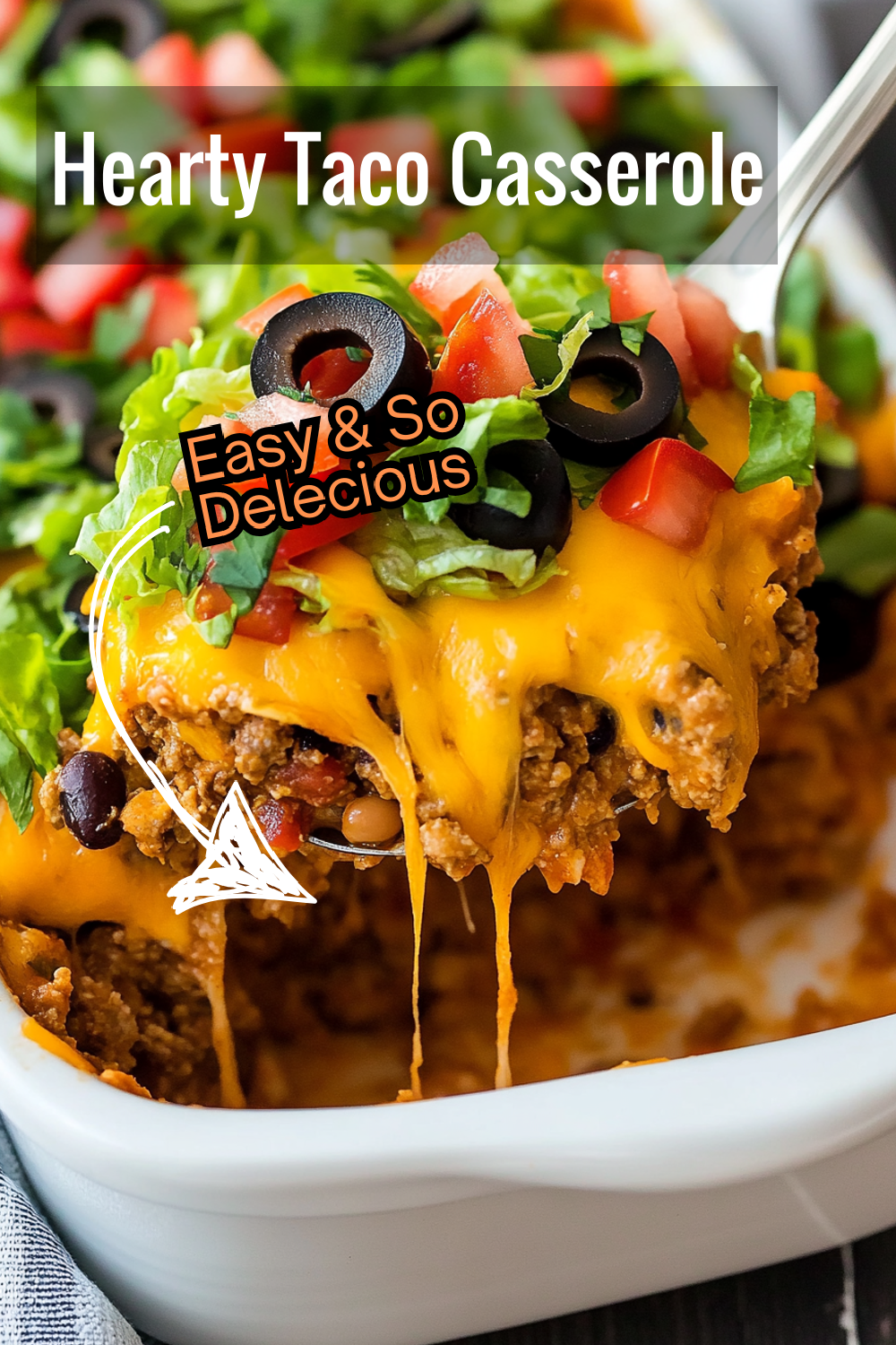 Try this hearty taco casserole that's full of bold flavors and textures. Ground beef, melted cheese, fresh veggies, and crunchy tortilla chips make every bite irresistible!