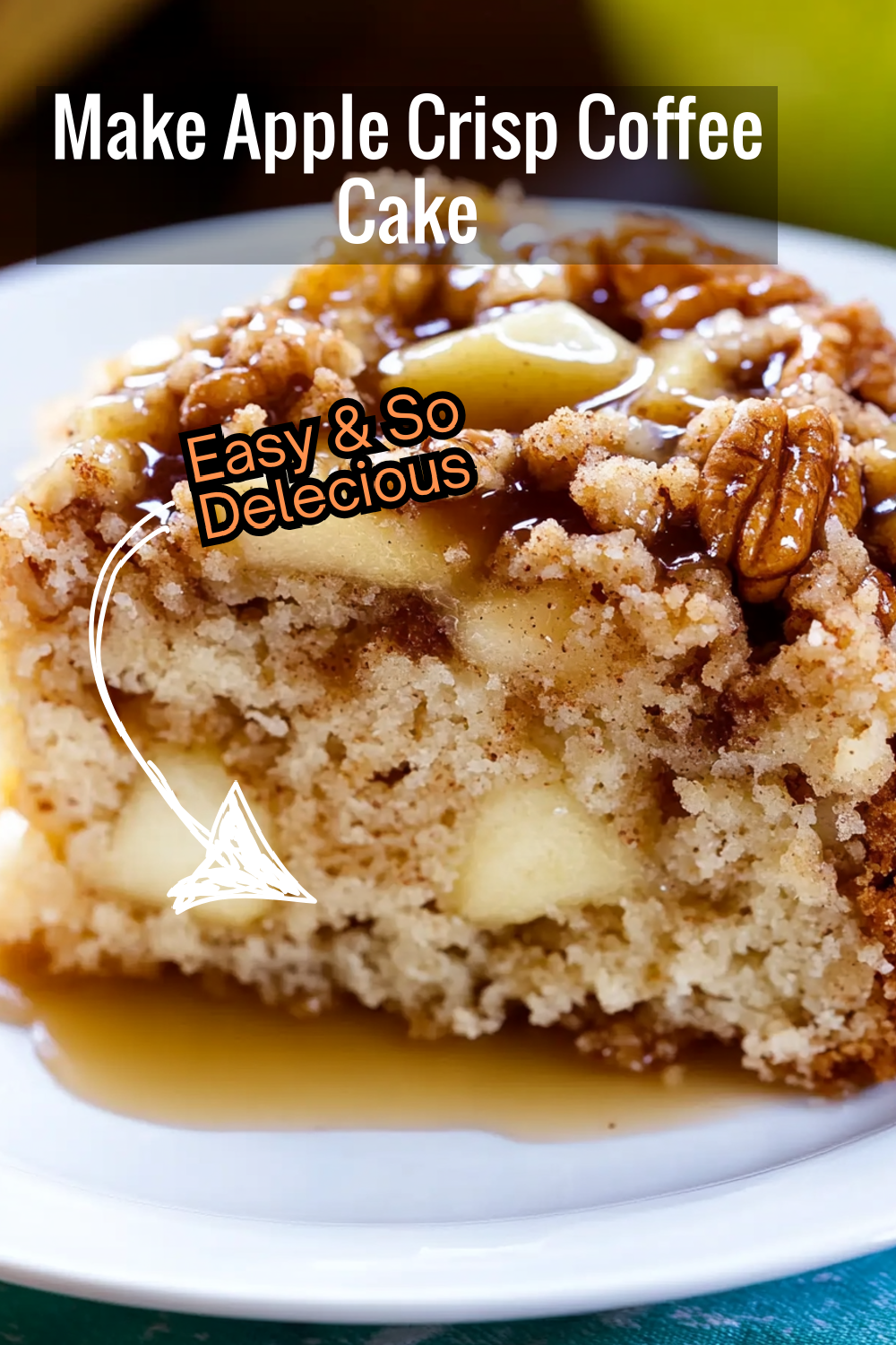 Learn how to bake the perfect apple crisp coffee cake with caramelized pecans, diced apples, and a fluffy, moist base.