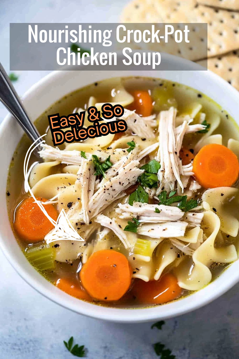 Warm, comforting, and full of nourishing ingredients, this Crock-Pot chicken noodle soup is perfect for family dinners or meal prep.