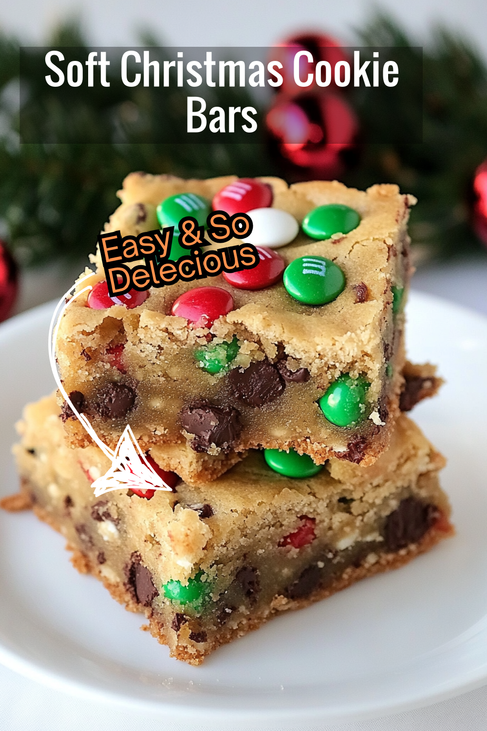 Looking for a soft and chewy holiday treat? These Christmas cookie bars are packed with colorful M&M’s and white chocolate chips, making them an irresistible addition to your Christmas dessert table.