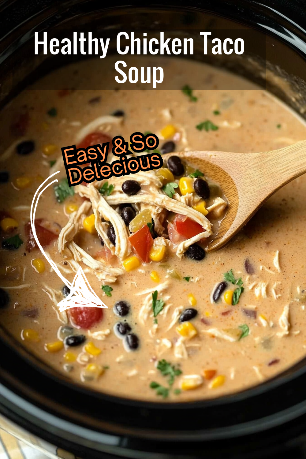 Enjoy a lighter twist on the classic with this healthy chicken taco soup packed with beans, corn, and tomatoes.