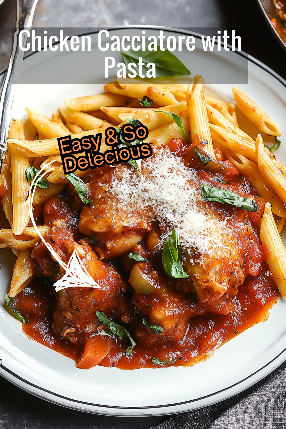 Perfectly simmered chicken thighs in a rich tomato sauce served with pasta for the ultimate cozy dinner.