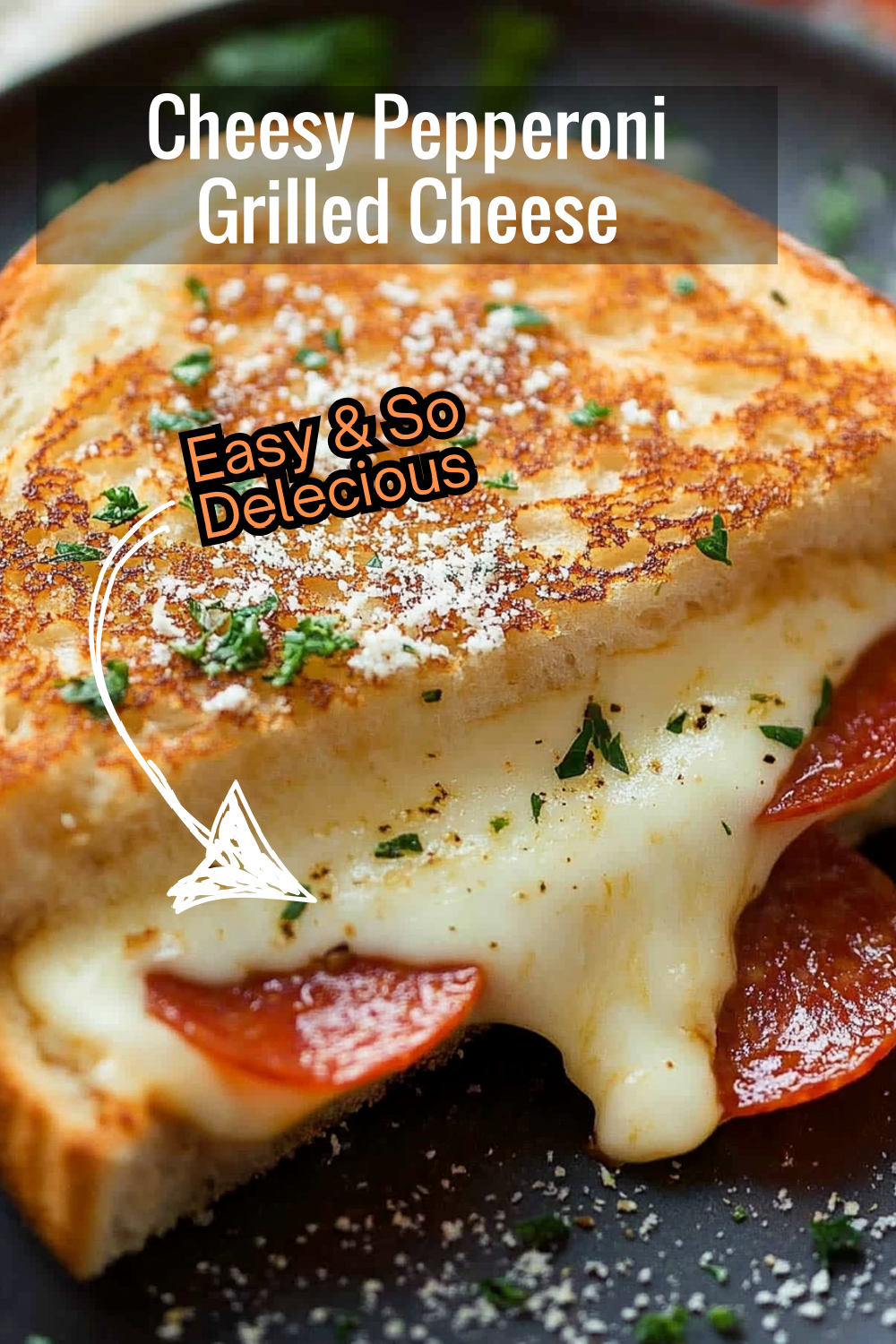 Enjoy a cheesy, gooey, and savory pepperoni-filled grilled cheese sandwich with this easy Pizza Grilled Cheese Recipe!