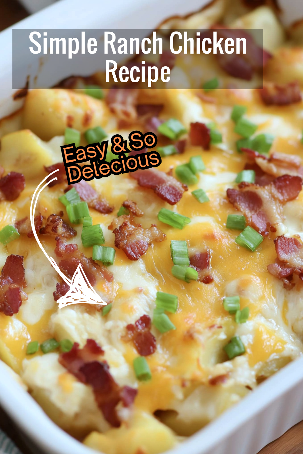 This simple recipe brings together potatoes, chicken, bacon, and ranch for a casserole that is sure to become a weeknight staple.