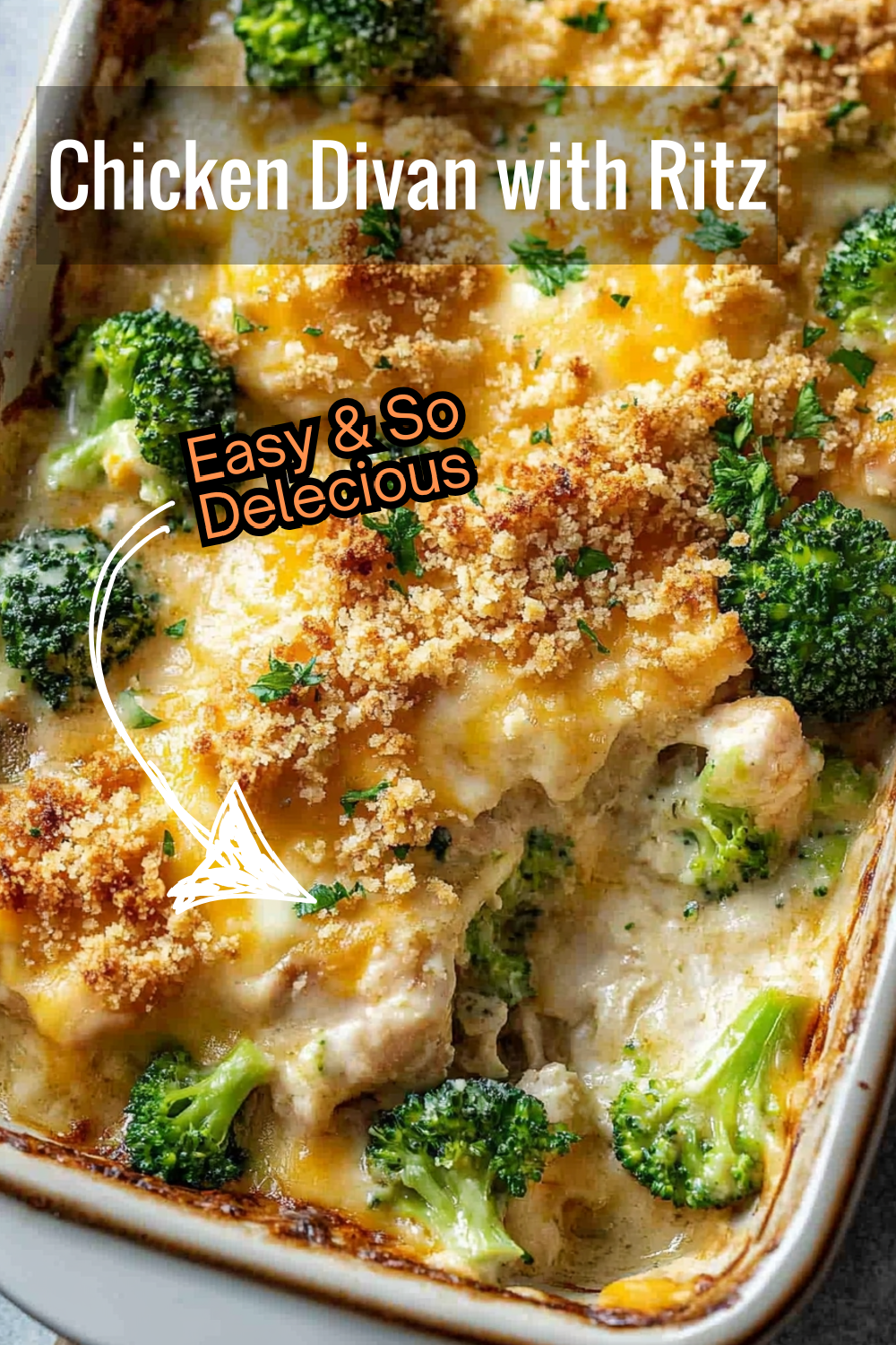 Try this Chicken Divan casserole with a buttery Ritz topping! Juicy chicken and tender broccoli covered in a rich, cheesy sauce—pure comfort in every bite.