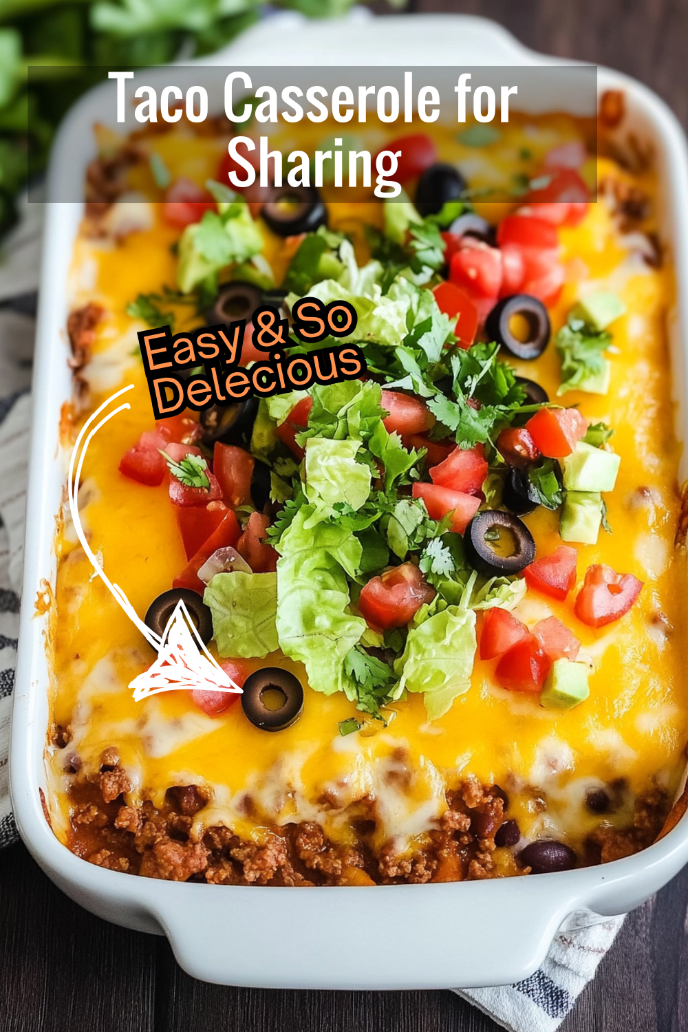 This perfect taco casserole is ideal for sharing! Layers of juicy beef, melty cheddar cheese, and crunchy chips make it a standout dish for any potluck or gathering.