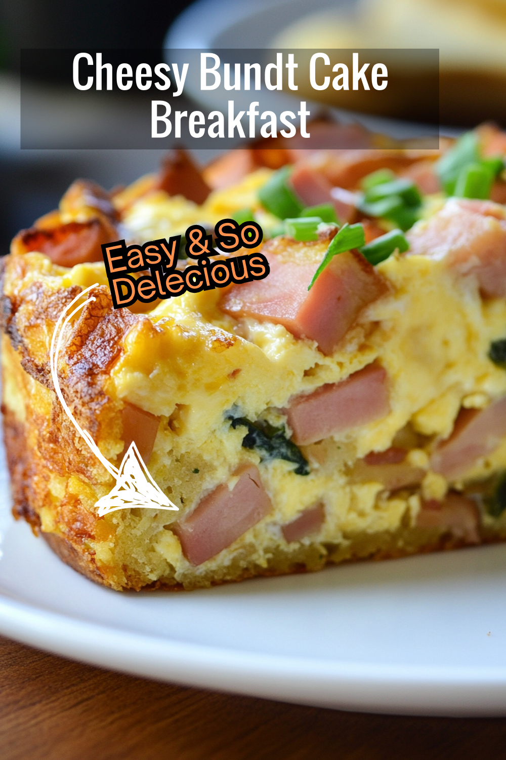 Savory Bundt Cake Breakfast Recipe with cheddar, ham, and spinach. A delicious and filling start to your day!