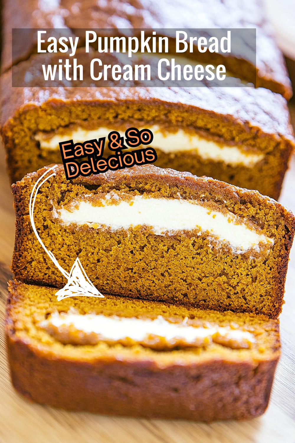 Make this easy pumpkin bread recipe with a creamy filling! The spiced pumpkin and tangy cream cheese create a perfect balance of flavors for fall.